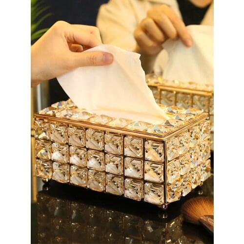 Nordic Crystal Tissue Box Light Luxury Home Decoration Ornaments Simple Napkin Storage Box Crystal Makeup Pen Storage Jar