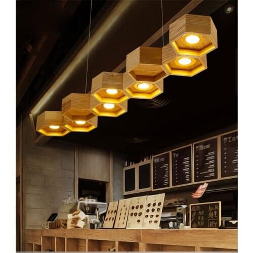 Modern Creative OaK Wood Contracted Honeycomb Wooden Pendant Lights LED Pendant Lamp Lighting fixture for Cafe Living Room Decor