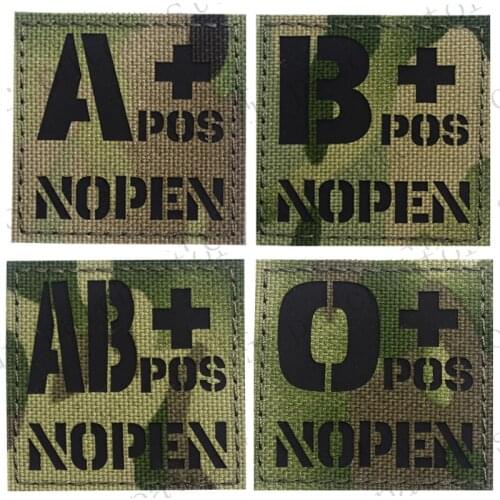 Multicam IR A B AB O POS A+ NOPEN No Penicillin Allergy Blood Type 2x2 Tactical Touch Fastener Patch CP Military Hook Loop Badge