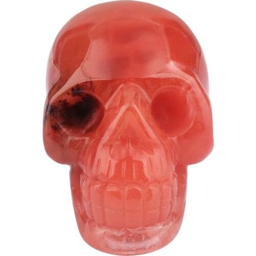 TUMBEELLUWA 3" Cherry Quartz Reiki Skull Head Skeleton Hand Carved Healing Crystal Statue Collectible Home Decor