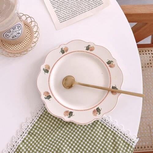 Ins French Household Kitchen Vintage Flower Plate Afternoon Refreshment Cake Ceramic Dish Fruit Salad Dish Swing Props