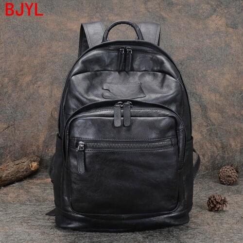 Retro high-end sense large-capacity leather men backpack trend handmade first layer cowhide travel computer bag backpacks male
