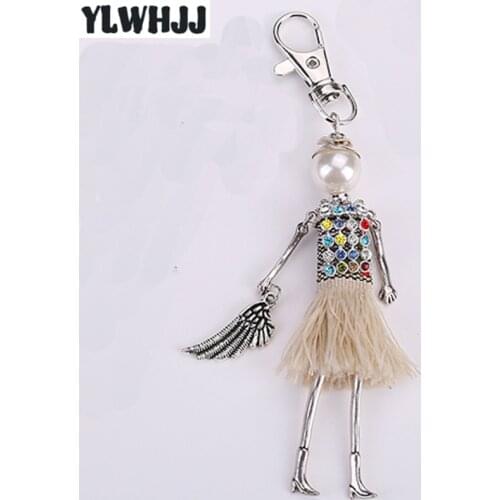 YLWHJJ rhinestones tassel girls cute doll bag brand keychain for women metal fashion maxi couple jewelry female car key chain
