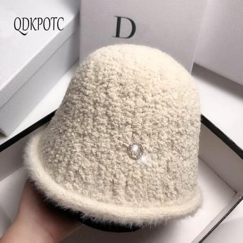 2020 Hat Autumn Winter Women New Lamb Wool Bucket Hats Fashion Japan Crimping Basin Cap Outdoor Keep Warm Simplicity QDKPOTC