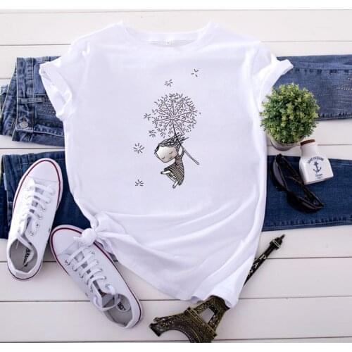 Dandelion Printed Women T Shirts Fashion Print Short Sleeve Summer T-Shirt Female Tops Casual Funny t shirt Women Clothing