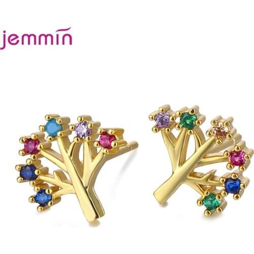 18K Gold Rainbow Multi-color Geometric Heart & Arrow Stud Earring Piercing Tree Of Life Trendy Earring For Women Party Gift