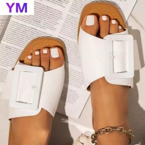 Summer Hot Sale 2021 Black Sandals Women Slides Buckle Summer Sandals Bow-Knot Flat Soles Platform Female Floral Beach Shoes