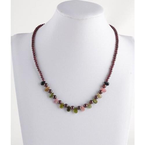 Womens Natural Garnet&Tourmaline Necklace