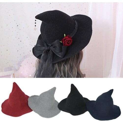 1Pc Modern Halloween Witch Hat Woolen Women Lady Made From Fashionable Sheep Wool Halloween Dress-up Festival Party Hats