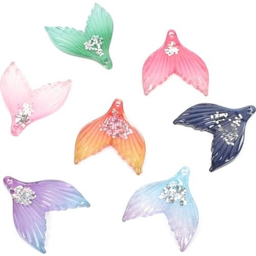 10Pcs Gradient 7 Colors Mermaid Tail Bead Sequins Resin Cabochon Flatback Decoration Crafts Embellishments For Accessories DIY