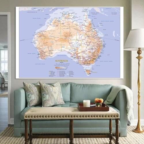 225*150cm The Australia Geography and Traffic Route Map Large Poster Non-woven Canvas Painting School Supplies Home Decoration