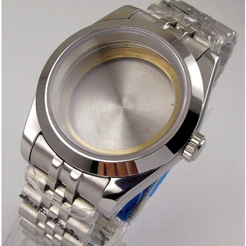 39mm Watch Cases Fit for NH35 NH36 NH36A Miyota 82 Sapphire Crystal Watch Bracelet Deployment Clasp Screw Crown Polished Bezel