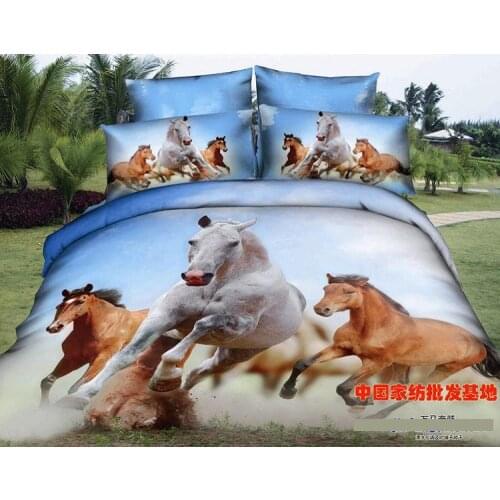 3D Horse Bedding sets Queen quilt duvet cover set 100% Cotton bed sheets bed in a bag sheet linens bedspread oil painting 4PCS
