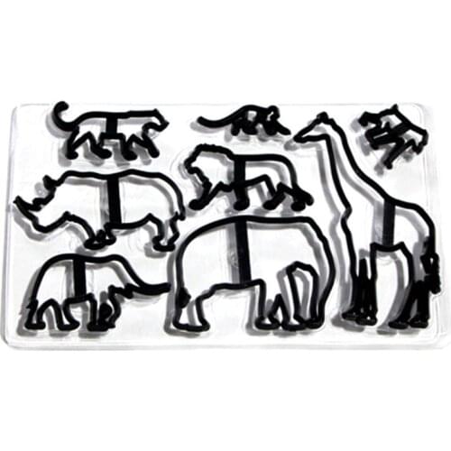 8PCS Animal Cookie Cutter Plastic Elephant Lion Giraffe Leopard Fondant Cutter Safari Silhouette Cake Mold Cake Decorating Tools