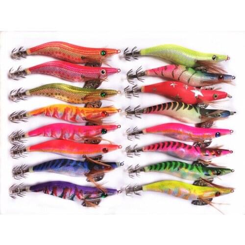 8PCS Squid Jig Fishing Baits 3.5# Wood Shrimp Fishing Lure Squid Cuttlefish Jigs Lures