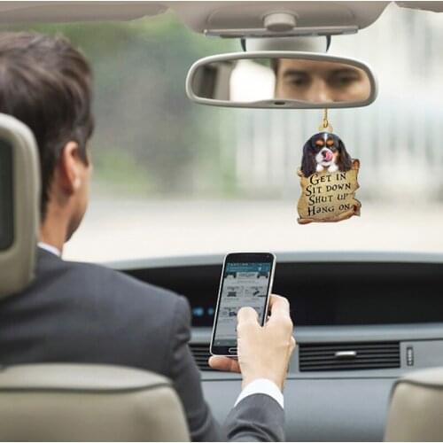 Auto Accessory Puppy Ornament Get In Sit Down Shut Up Animal Two Sided French Bulldog Lover Gifts For Funny Car Hanging Decor