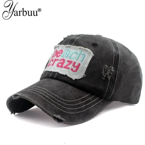 [YARBUU] Fashion Demin Baseball Caps Womens Hip Hop Caps Hole Letters Cap for Men Outdoor Dad Cap Adjustable gorras Unisex