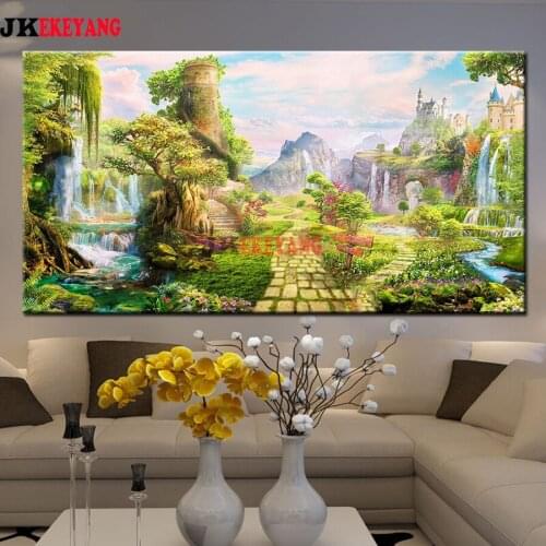 Large 5D Diy diamond painting Waterfall castle Diamond Mosaic Rhinestone Embroidery cross stitch Y3955