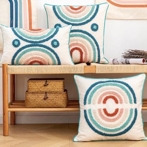 DUNXDECO Bohemia Colorful Tufting Cushion Cover Decorative Pillow Case Nordic Modern Rainbow Embroidered Sofa Chair Coussin