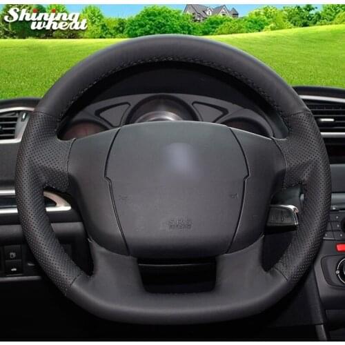 Shining wheat Black Genuine Leather Steering Wheel Cover for Citroen C4 C4L New C4