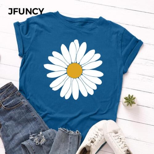 JFUNCY Plus Size Multicolor Printed T-shirt Women 100% Cotton Tshirt Summer Tees Tops Short Sleeve Woman T Shirt Female Shirts