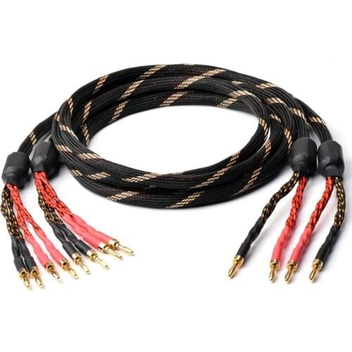 OFC Speaker Cord High Quality Pure Copper Wire with Banana Plug HIFI Speaker Cable Amplifier 4n