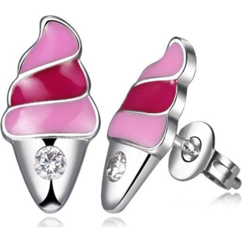 Creative Cute Pink Ice Cream Girl Earrings Acrylic Crystal Womens Earrings Fashion Jewelry Gift