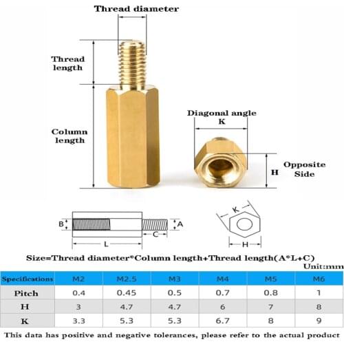50Pcs M2*L+3mm M2.5/M3*L+6mm Hex head Brass Spacing Screws Threaded Pillar PCB Computer PC Motherboard StandOff Spacer
