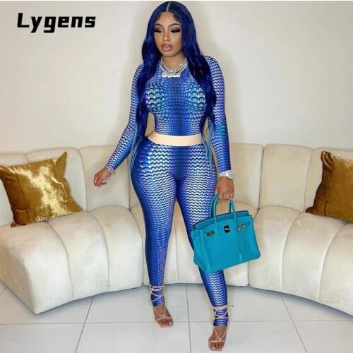 Lygens 2021 Autumn Winter 3D Snake Print Women Long Sleeve T Shirts Leggings 2 Pieces Set Skinny Sporty Yoga Tracksuit