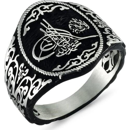 Solid 925 Sterling Silver Turkish Ottoman Sultans Tughra Monogram Mens Ring
