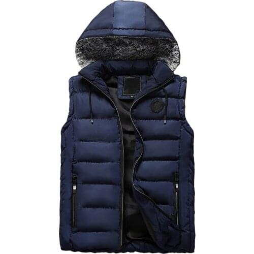Mens Winter Hooded Waistcoat Vest Casual Sleeveless Jacket Male Hooded Thick Warm Parka Jacket Men Plus Size 4XL