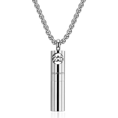 Stainless Steel Twelve Constellations Cylinder Pendant Necklace Jewelry Ash The Zodiac Necklaces Jewellery Gift For Him