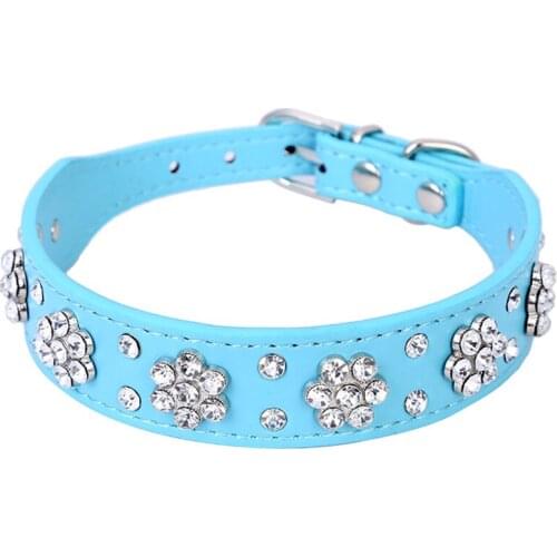 New Arrival dog collar Leather dog collars with rhinestones Flowers coleira para cachorro 4 Colors dog leash