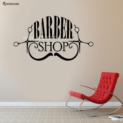 Hairdressing Salon Wall Decal Scissors Mustache Pattern Vinyl Wall Stickers Barber Shop Art Mural Modern Decor DIY BA10