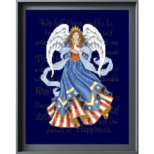 Dreampattern Patriotic angel cross stitch kit pattern design 18ct 14ct 11ct deepblue canvas embroidery DIY needlework