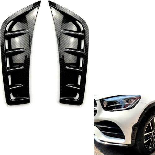 2x Front Bumper Intake Frame Grille Carbon Fiber Look Air Vent Hood Wheel Fender Trim For Mercedes-Benz GLC 2020+ GLC260 GLC300
