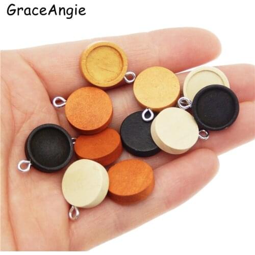 8PCS Wooden Round Cabochon Base Settings Charms Earrings Blank Tray Necklace Pendant Jewelry Making Accessory Inner Size 12mm