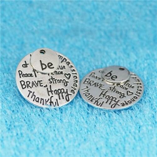 Popular 10 Pieces/Lot 25mm Antique Silver plated Plate Kind Wise Compassionate message round disc charms for Jewelry Making A007
