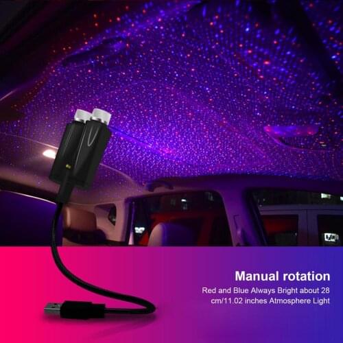 Car Roof Projection Light USB Portable Adjustable LED Atmosphere Light Interior Ceiling Projector Red/Blue Light