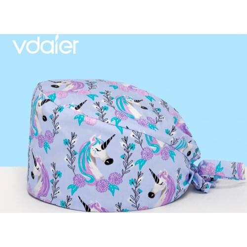 Cartoon print Scrubs hats Adjustable Working Cap Cotton Working Hat Sweatband nurse hair cap dental cap nursing hats