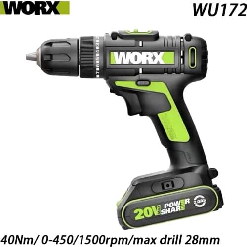 WORX 20V Cordless Electric Screwdriver WU172 40Nm Professional Tool with 2 Battery and 1 Charger Rechargerable