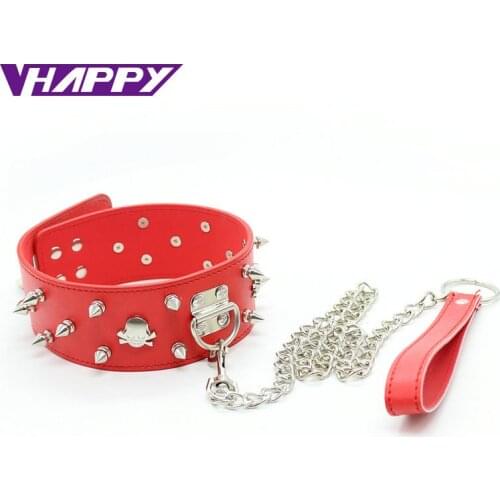 SM Sharp Rivet Skull PU Leather Neck Collar Adjustable Restraint Fetish Product Sex Game Toys For Women Men Couples VP-CR003026A