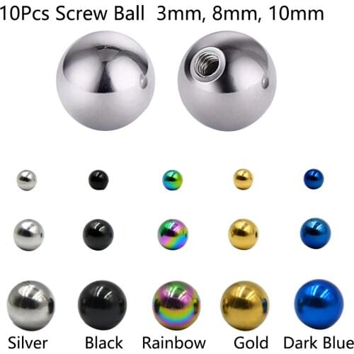 10 Pieces Mix Colors Stainless Steel Replacement Balls Body Jewelry Piercing Barbell Parts 16G 14G Ball Top Bead Accessory