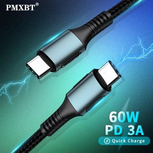 USB C To USB Type C Cable 3A 60W PD Quick Charge 3.0 Type-c Cable For Xiaomi mi 10 8 Pro Samsung S20 Plus Ultra Macbook PD Cable
