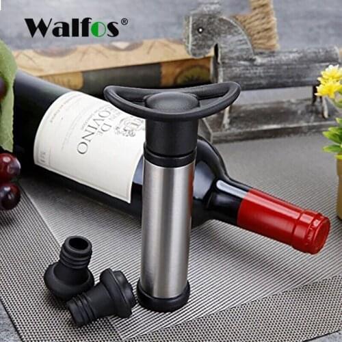 WALFOS Wine Saver Vacuum Pump with 4 x Vacuum Bottle Stoppers Stainless Steel Wine Pump Sealer Preserver Set