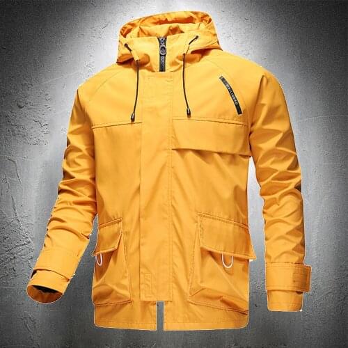 Mens Spring Autumn Windbreaker Jacket Waterproof Hooded Coat Loose Type Outwear Work Jacket Japanese Style Coat Fashion