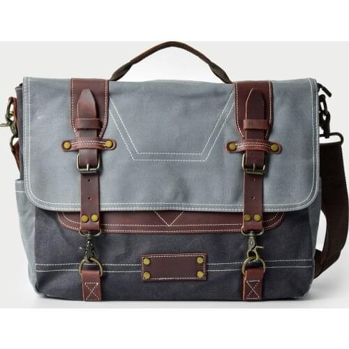 Waterproof Oil Wax Canvas with Leather Briefcase American Retro Computer Bag Shoulder Messenger Handbag Trend