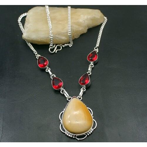 Hermosa Multi Fashion Natural OceanJasper Garnet Silver Color Necklace Women Chain Necklace 18.5 Inch A274