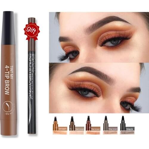 Liquid Eyebrow Pencil Waterproof,4 Fork Apply Well Cosmetics,Long-wear Natural Wild Brown Eyebrow Pencil