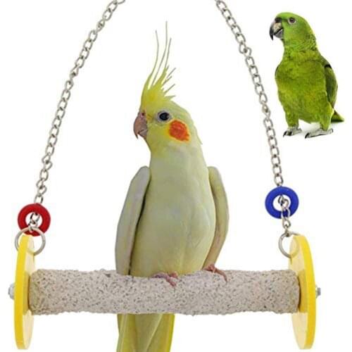 15cm Bird Parrot Macaw Plastic Hanging Chain Swing Stand Perch Cage Pendant Chewing Toy Classic Log Stand Semicircular Pendant